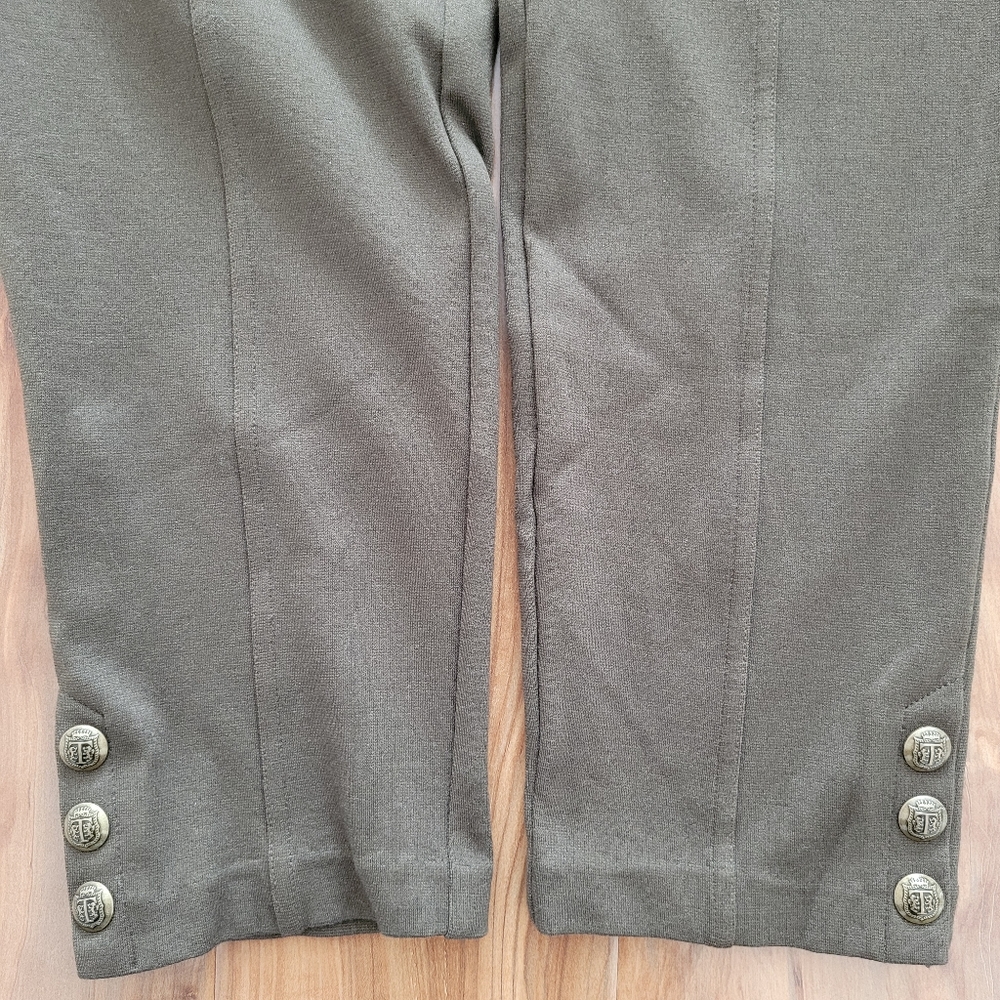 Talbots Pants Pull On Olive Geen Stretch Logo Snap Ankle Dark Academia Size LP - Picture 6 of 17